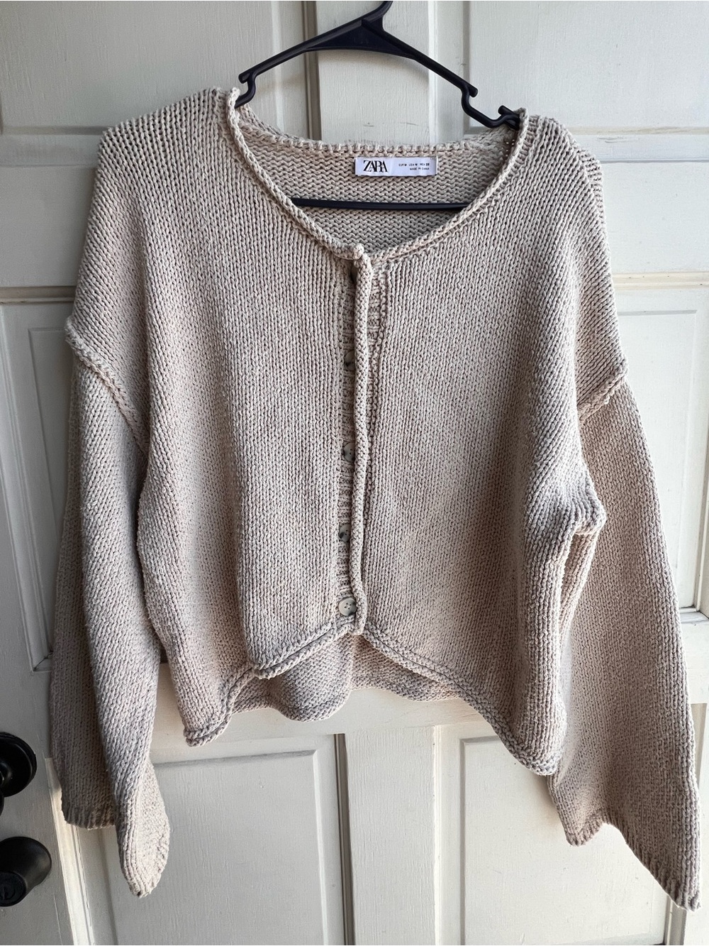 Zara Cream Chunky Knit Button-Front Cardigan
